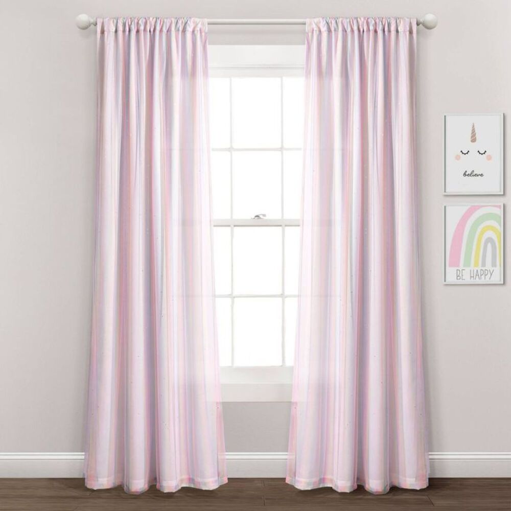 38"x84" Kids' Rainbow Lined Sheer Window Curtain Panel - Lush Décor